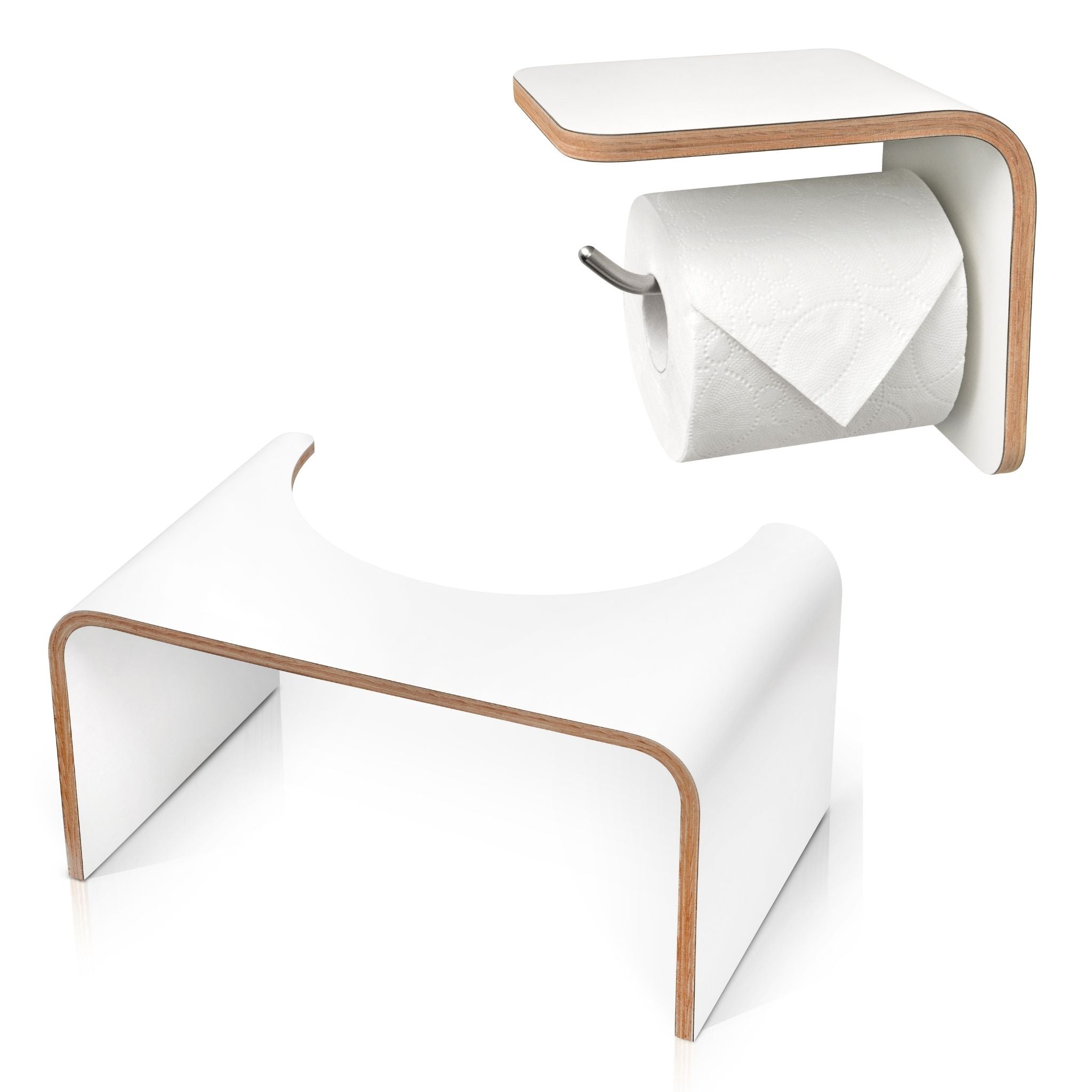 Pack - Tabouret de Toilette en Bois + Porte Papier Toilette assorti