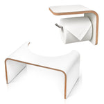 Pack - Tabouret de Toilette en Bois + Porte Papier Toilette assorti